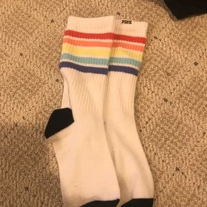 Rainbow striped socks from pink
